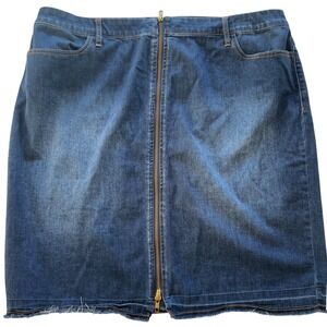 Chico''s Women's Sz 3 (XL 16) Zip Front Denim Skirt Raw Hem Stretch Jean Skirt